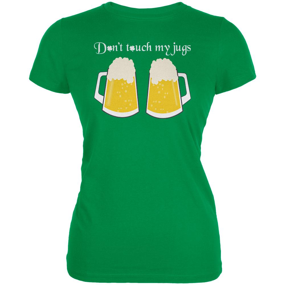 St. Patrick's Day Don't Touch My Beer Jugs Juniors Soft T Shirt Juniors T-Shirts Old Glory 2XL Irish Green