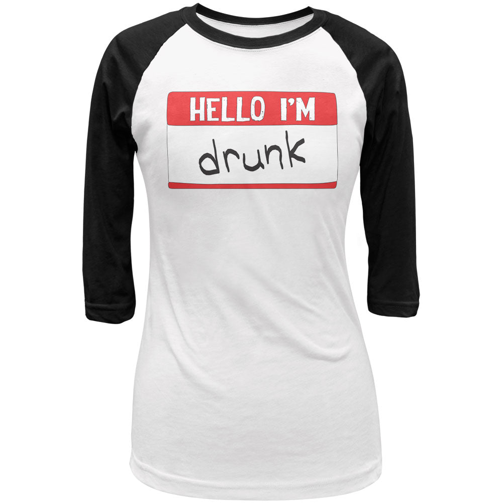 Halloween Hello I'm Drunk Juniors 3/4 Sleeve Raglan T Shirt Juniors T-Shirts Old Glory LG White-Black