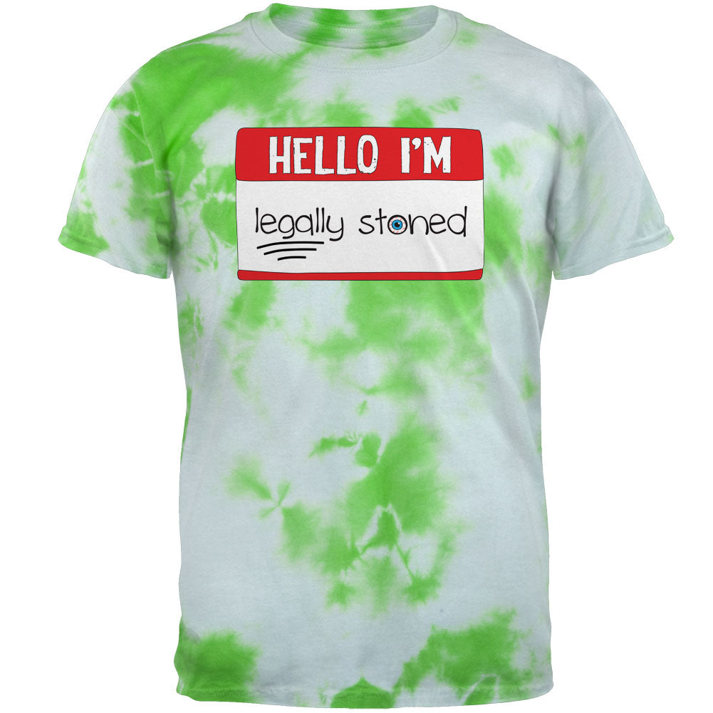 Halloween Hello I'm Legally Stoned Legalize Marijuana Mens T Shirt Men's T-Shirts Old Glory 2XL Lightning Green Tie Dye