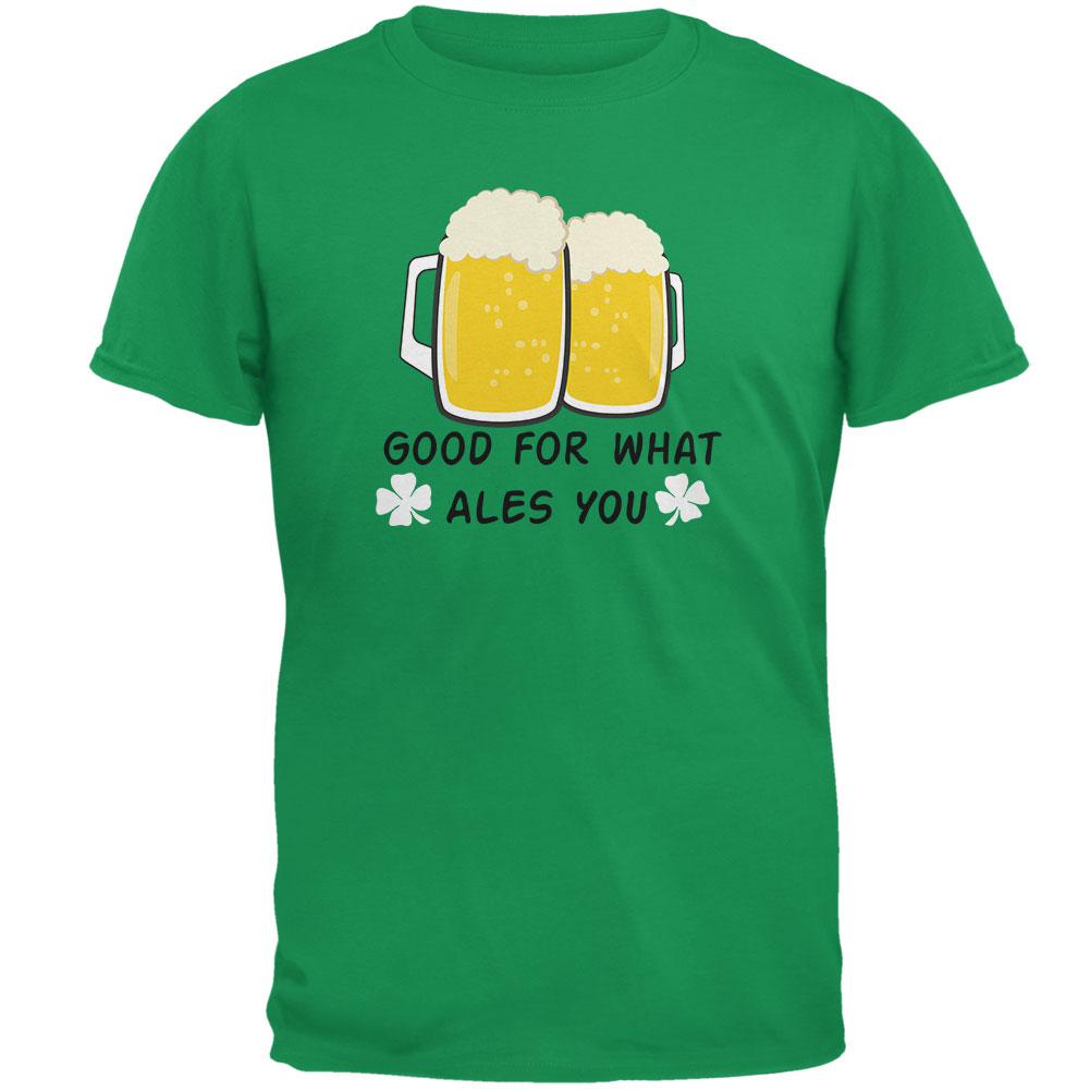 St. Patrick's Day Good For What Ales You White Shamrocks Mens T Shirt Men's T-Shirts Old Glory 2XL Irish Green