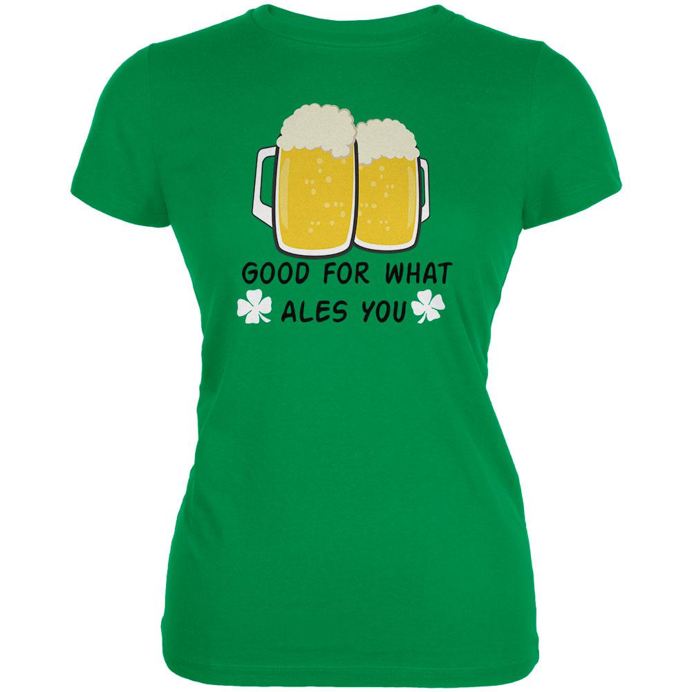 St. Patrick's Day Good For What Ales You White Shamrocks Juniors Soft T Shirt Juniors T-Shirts Old Glory 2XL Irish Green