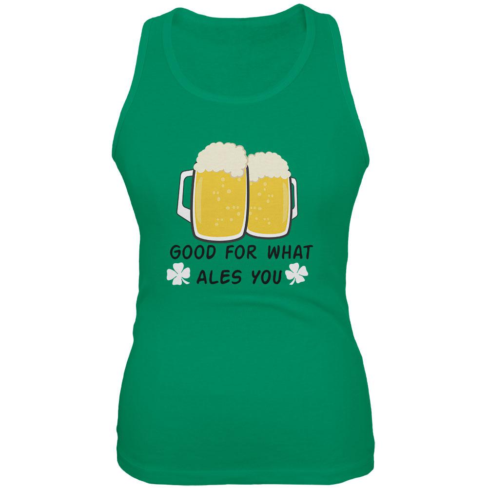 St. Patrick's Day Good For What Ales You White Shamrocks Juniors Soft Tank Top Juniors T-Shirts Old Glory 2XL Kelly Green