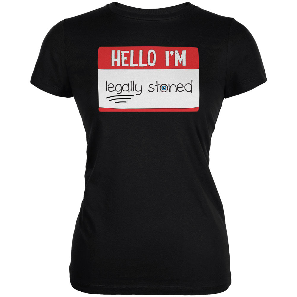 Halloween Hello I'm Legally Stoned Legalize Marijuana Juniors Soft T Shirt Juniors T-Shirts Old Glory 2XL Black