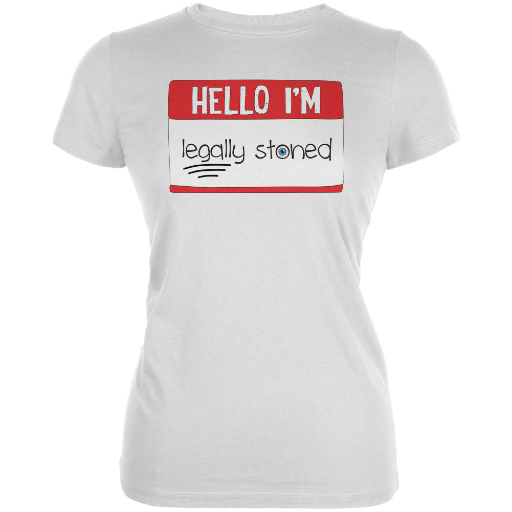 Halloween Hello I'm Legally Stoned Legalize Marijuana Juniors Soft T Shirt Juniors T-Shirts Old Glory 2XL White