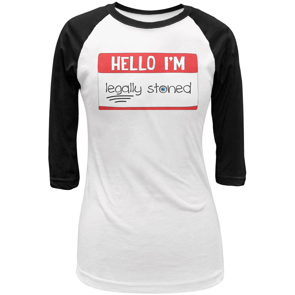 Halloween Hello I'm Legally Stoned Legalize Marijuana Juniors Raglan T Shirt Juniors T-Shirts Old Glory LG White-Black
