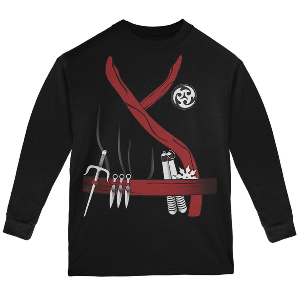 Halloween Red Clan Ninja Assassin Costume Youth Long Sleeve T Shirt Youth Long Sleeves Old Glory LG Black