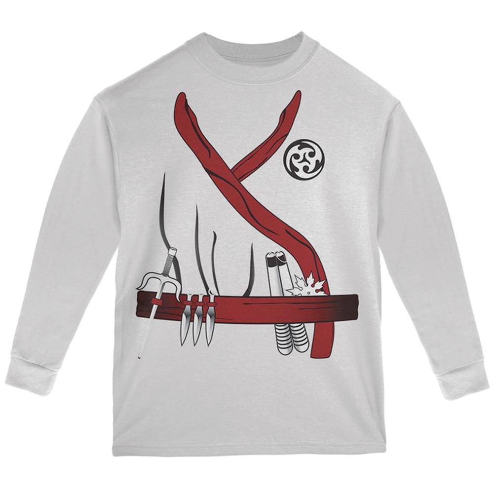 Halloween Red Clan Ninja Assassin Costume Youth Long Sleeve T Shirt Youth Long Sleeves Old Glory LG White