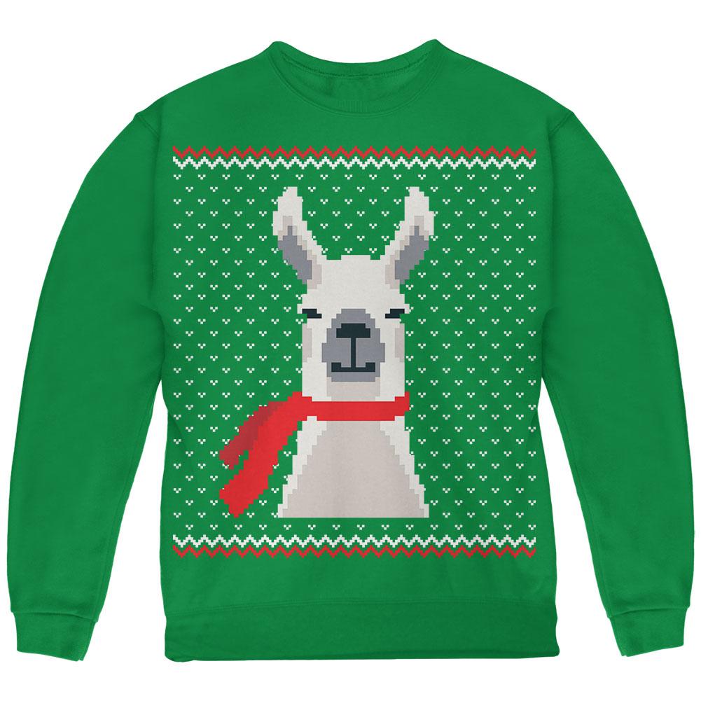 Ugly Christmas Sweater Big Llama Youth Sweatshirt Youth Sweatshirts Old Glory SM Green