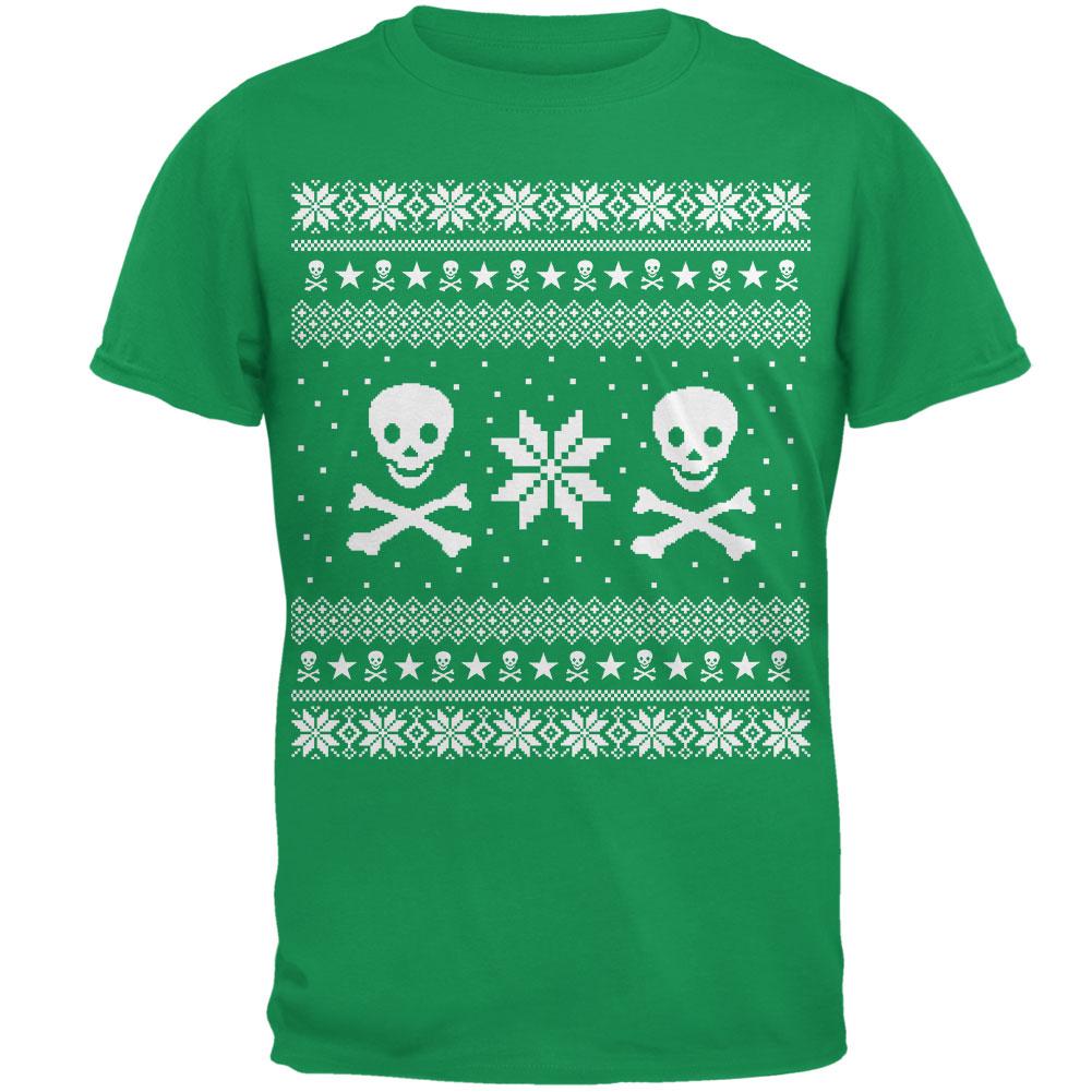 Skull & Crossbones Ugly Christmas Sweater Mens T Shirt Men's T-Shirts Old Glory 2XL Irish Green