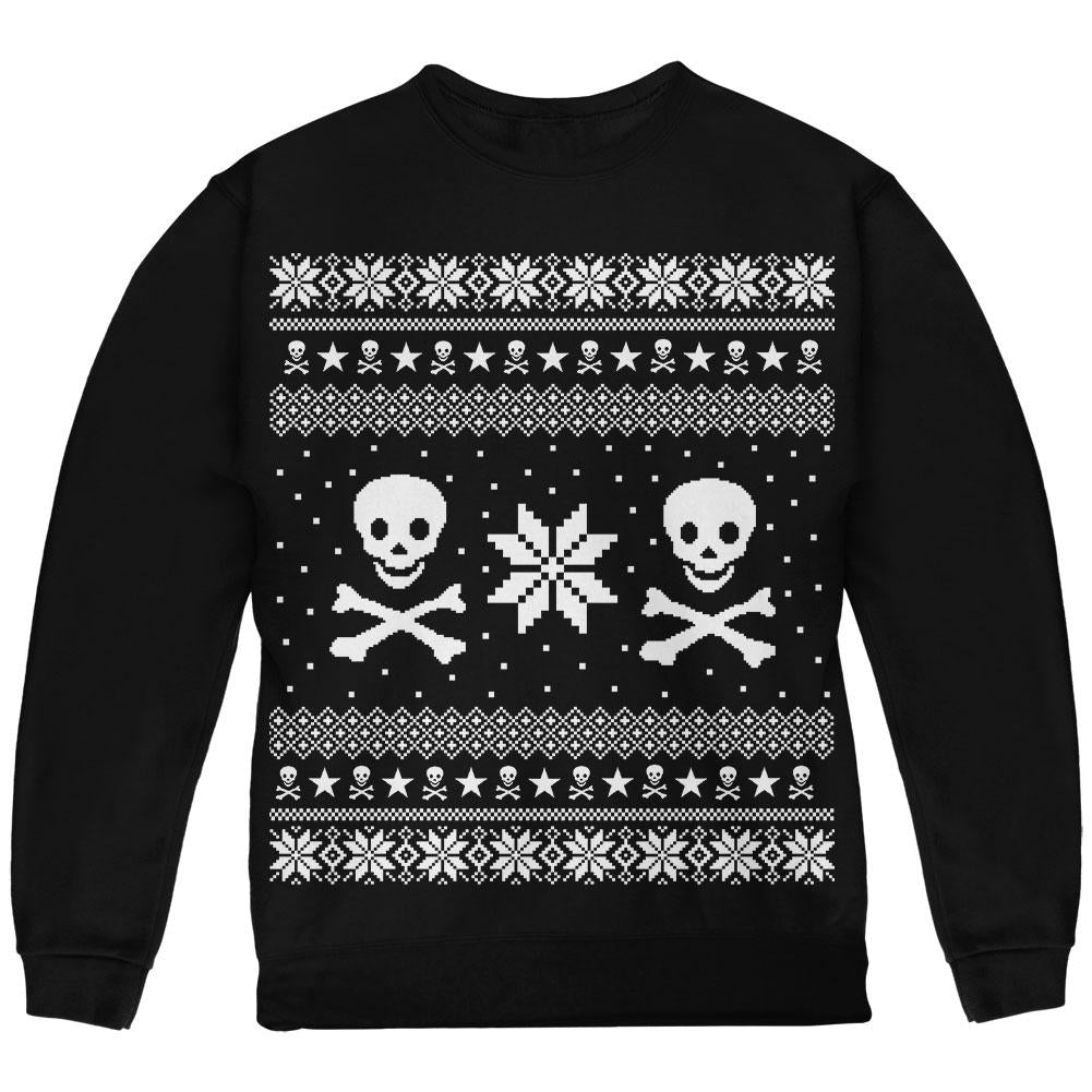 Skull & Crossbones Ugly Christmas Sweater Youth Sweatshirt Youth Sweatshirts Old Glory LG Black