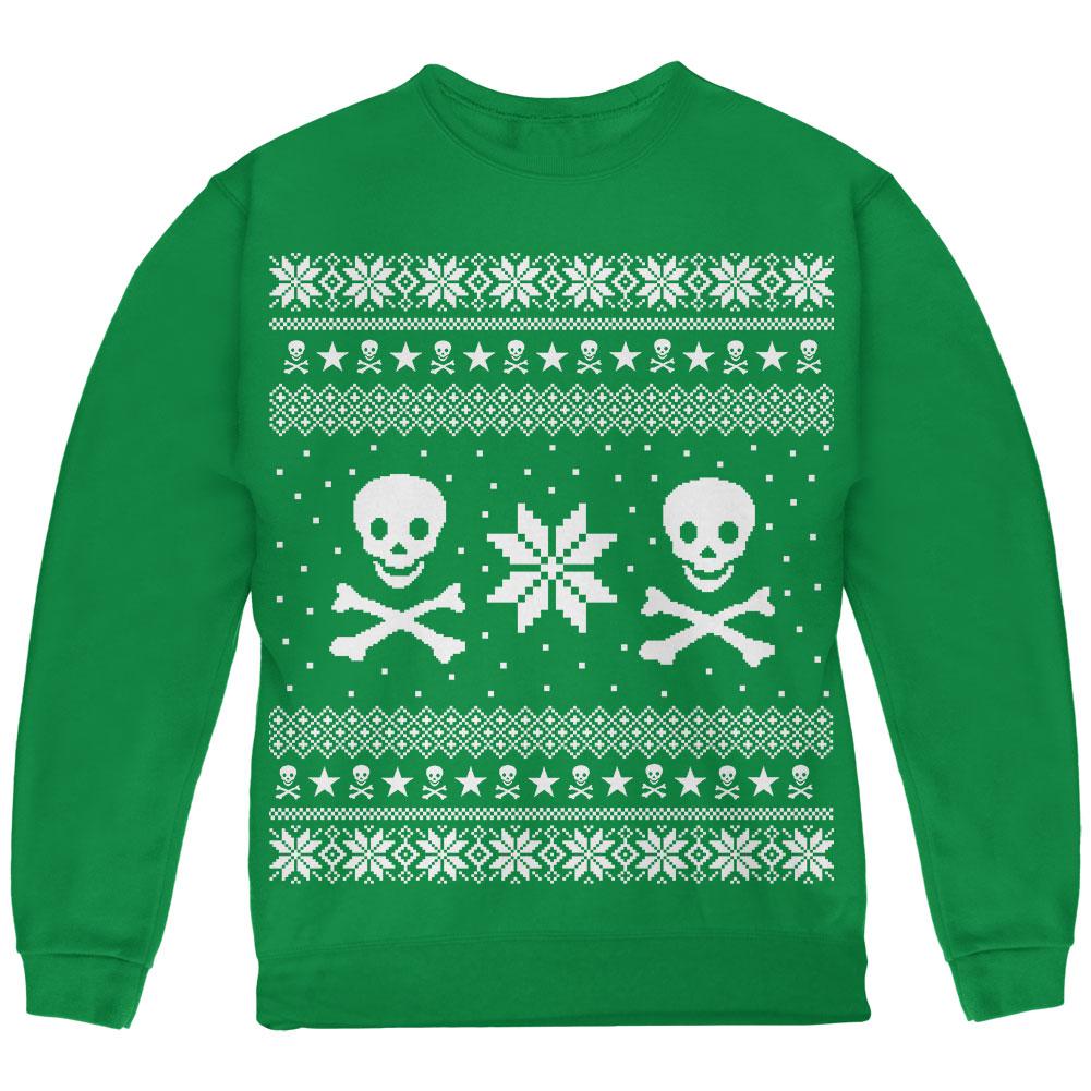 Skull & Crossbones Ugly Christmas Sweater Youth Sweatshirt Youth Sweatshirts Old Glory LG Green