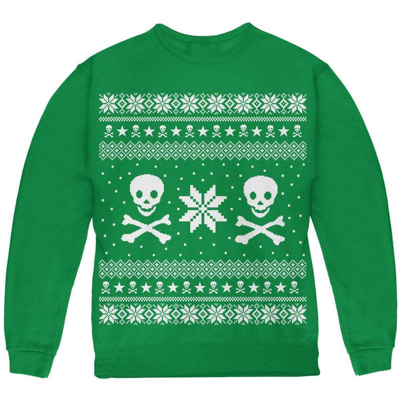 Skull & Crossbones Ugly Christmas Sweater Youth Sweatshirt Youth Sweatshirts Old Glory LG Green