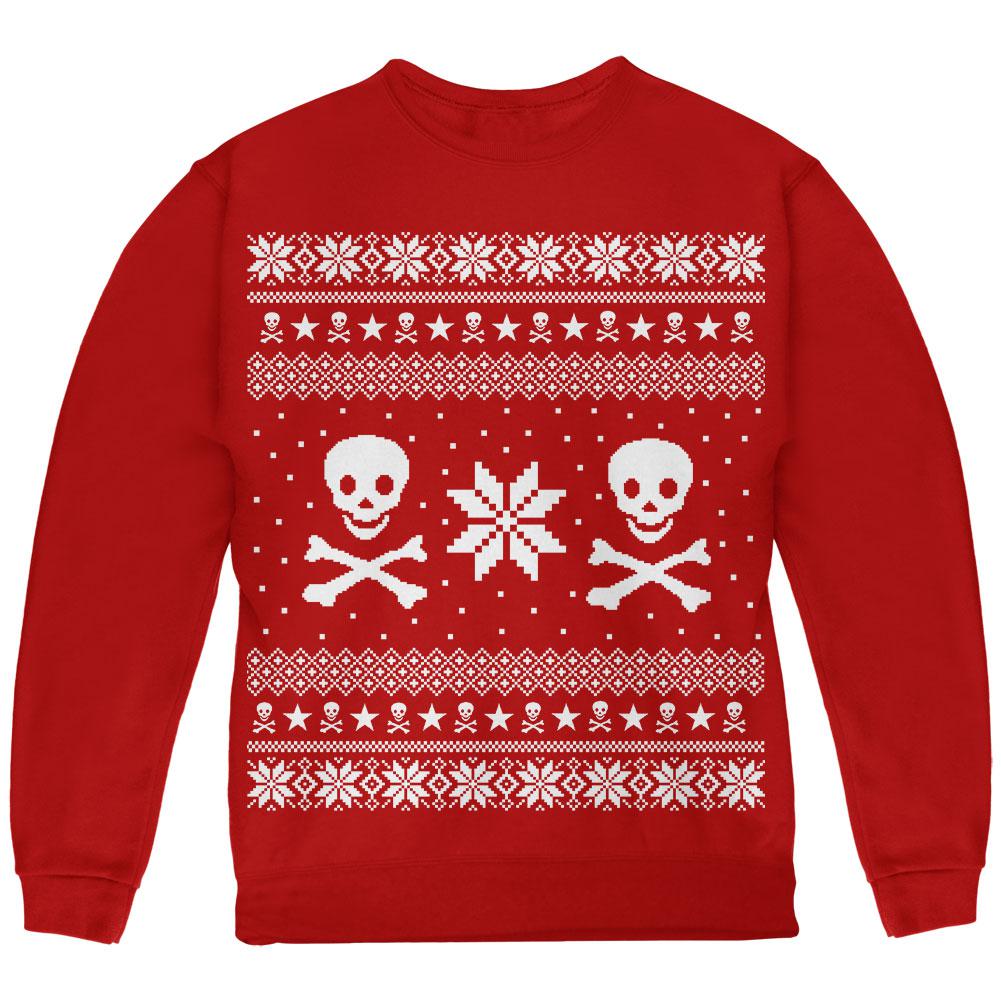 Skull & Crossbones Ugly Christmas Sweater Youth Sweatshirt Youth Sweatshirts Old Glory LG Red