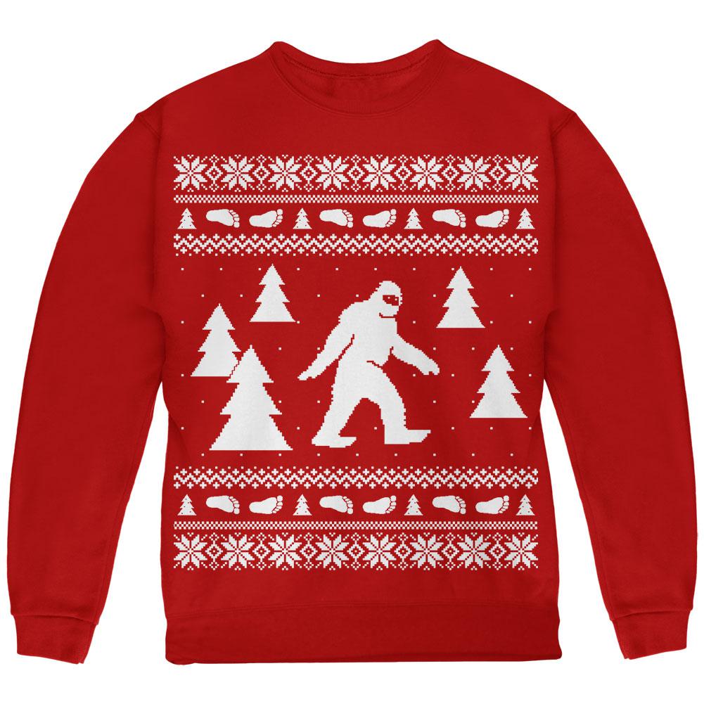 Sasquatch Ugly Christmas Sweater Youth Sweatshirt Youth Sweatshirts Old Glory LG Red