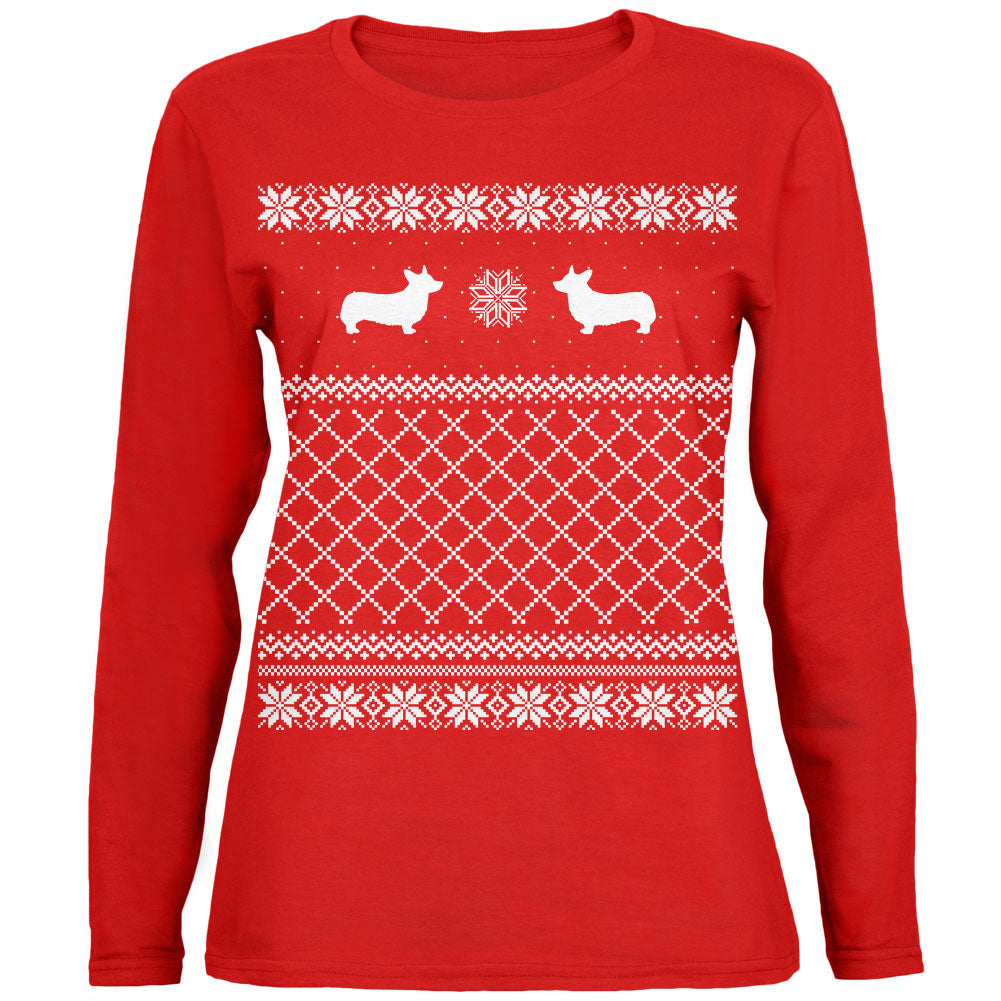Corgi Ugly Christmas Sweater Womens Long Sleeve T Shirt Women's Long Sleeves Old Glory 2XL Red