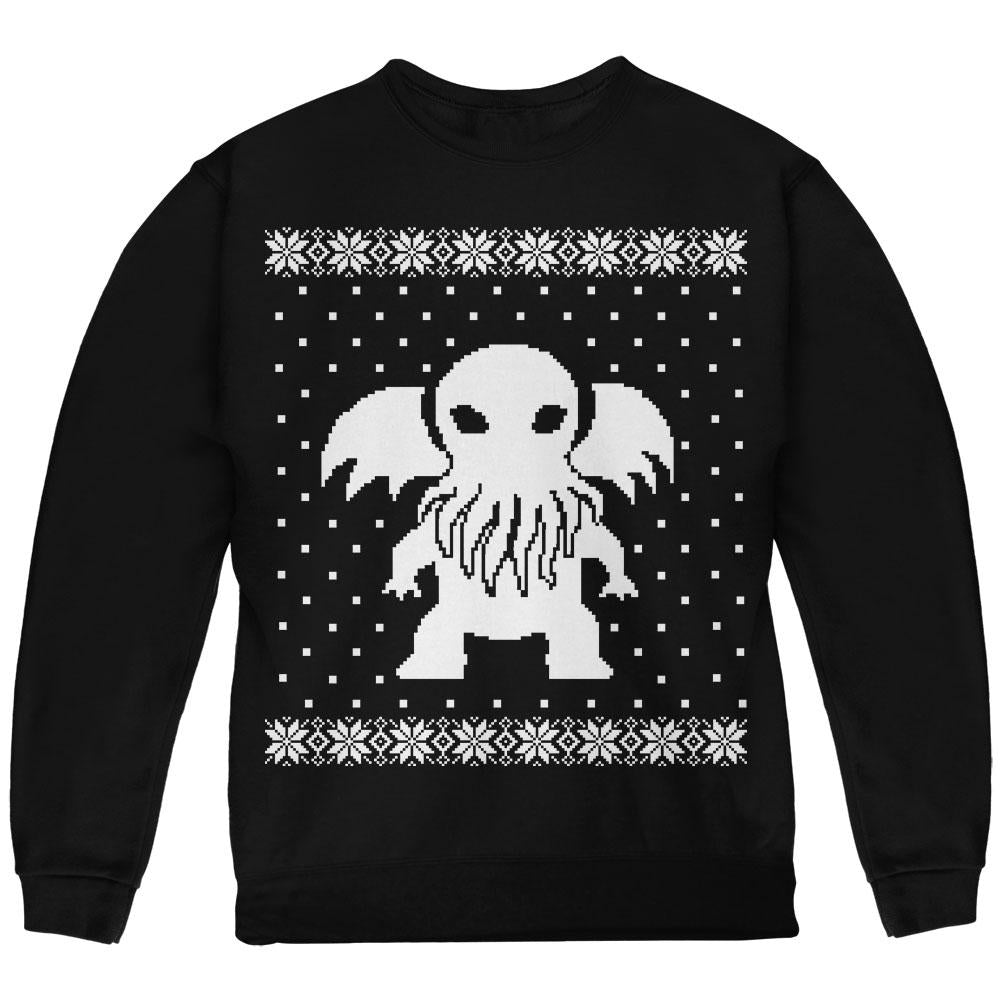 Big Cthulhu Lovecraft Ugly Christmas Sweater Youth Sweatshirt Youth Sweatshirts Old Glory LG Black