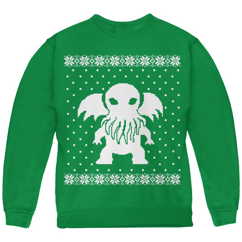 Big Cthulhu Lovecraft Ugly Christmas Sweater Youth Sweatshirt Youth Sweatshirts Old Glory LG Green