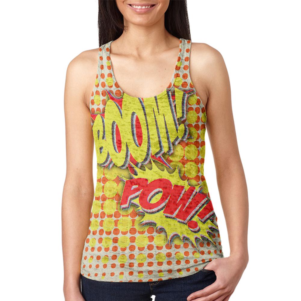 Halloween Boom Pow Vintage Comic Book Costume Juniors Burnout Racerback Tank Top Juniors Tank Tops Old Glory 2XL Multi