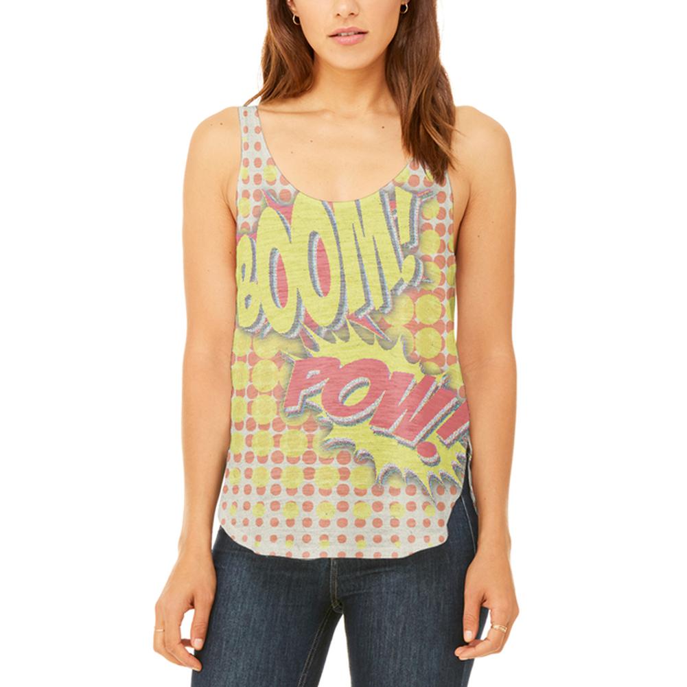 Halloween Boom Pow Vintage Comic Book Costume Juniors Flowy Side Slit Tank Top Juniors Tank Tops Old Glory 2XL Multi