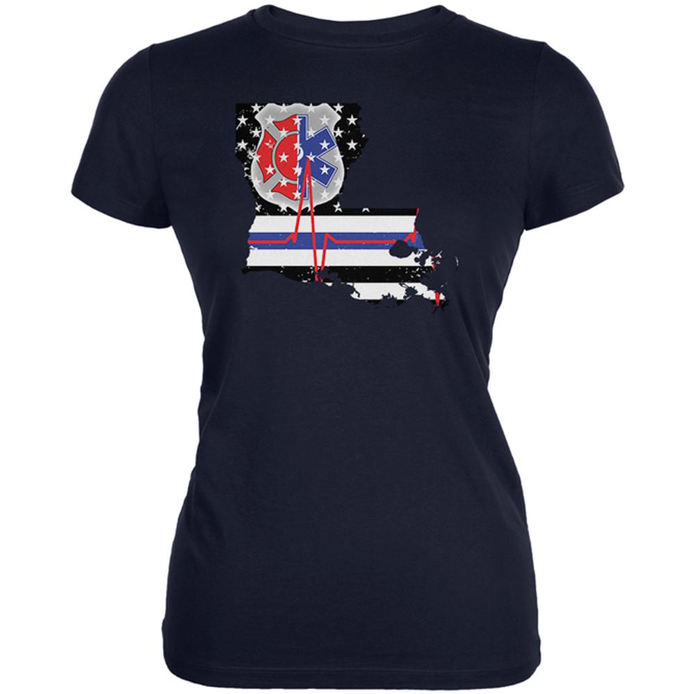 Louisiana First Responder Thin Blue Line Flag Juniors Soft T Shirt Juniors T-Shirts Old Glory 2XL Navy