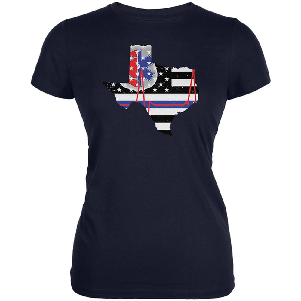 Texas First Responder Thin Blue Line Flag Juniors Soft T Shirt Juniors T-Shirts Old Glory 2XL Navy