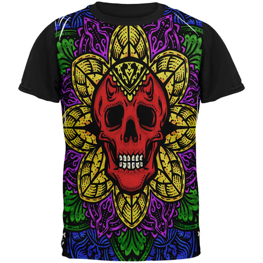Halloween Demon Skull Mandala All Over Mens Black Back T Shirt Men's T-Shirts Old Glory MD Multi