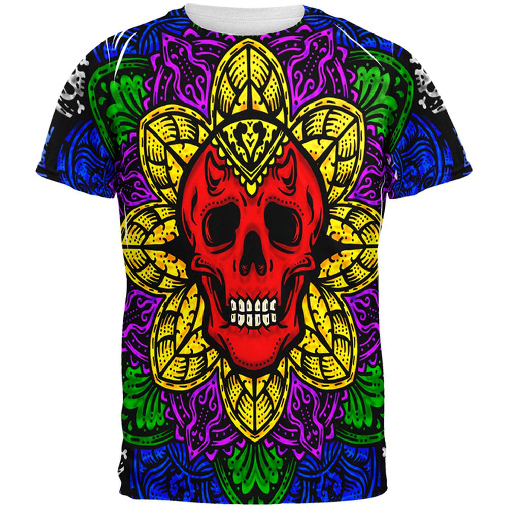 Halloween Demon Skull Mandala All Over Mens T Shirt Men's T-Shirts Old Glory 2XL Multi