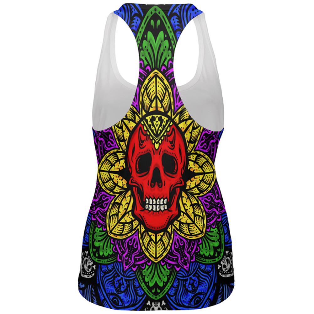 Halloween Demon Skull Mandala All Over Womens Work Out Tank Top Women's Tank Tops Old Glory