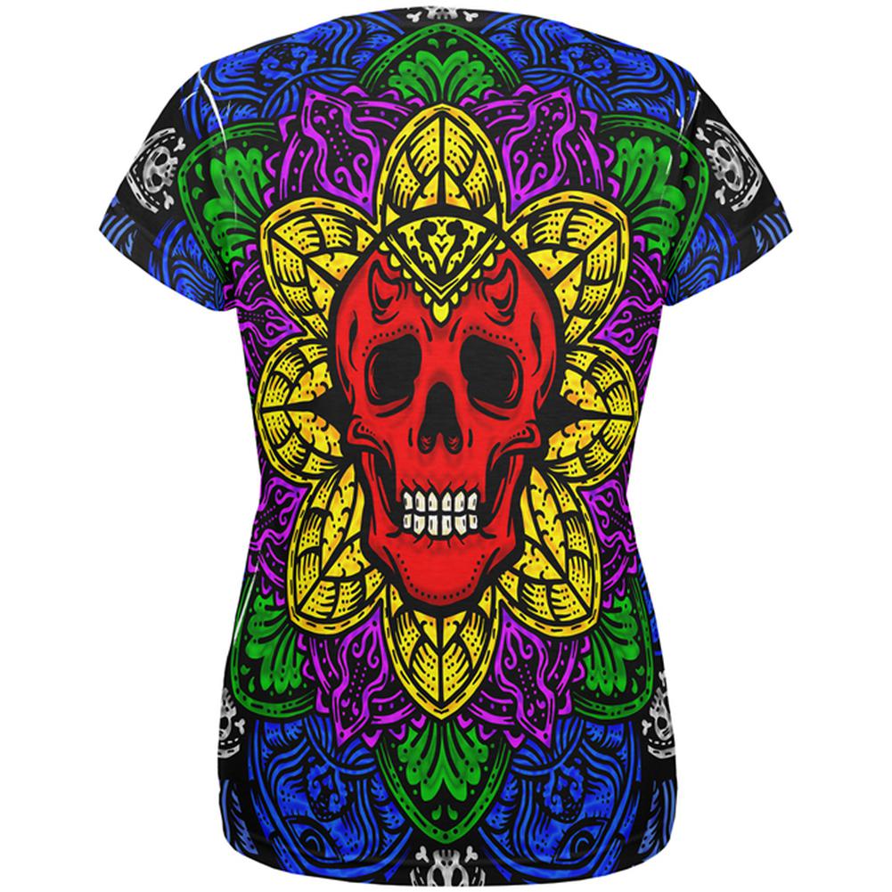 Halloween Demon Skull Mandala All Over Womens T Shirt Women's T-Shirts Old Glory