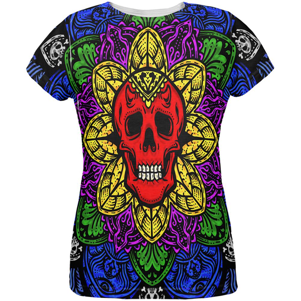 Halloween Demon Skull Mandala All Over Womens T Shirt Women's T-Shirts Old Glory 2XL Multi