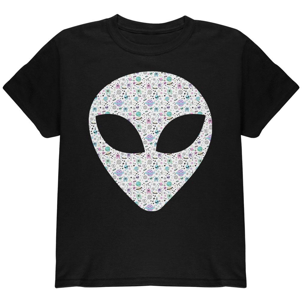 Alien Head Outer Space Elements Youth T Shirt Youth T-Shirts Old Glory LG Black