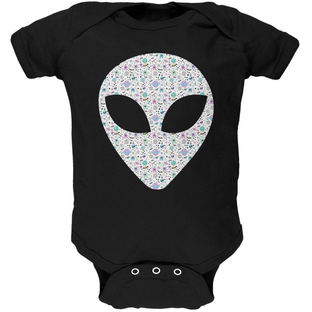 Alien Head Outer Space Elements Soft Baby One Piece Baby One Piece Old Glory 0-3M Black