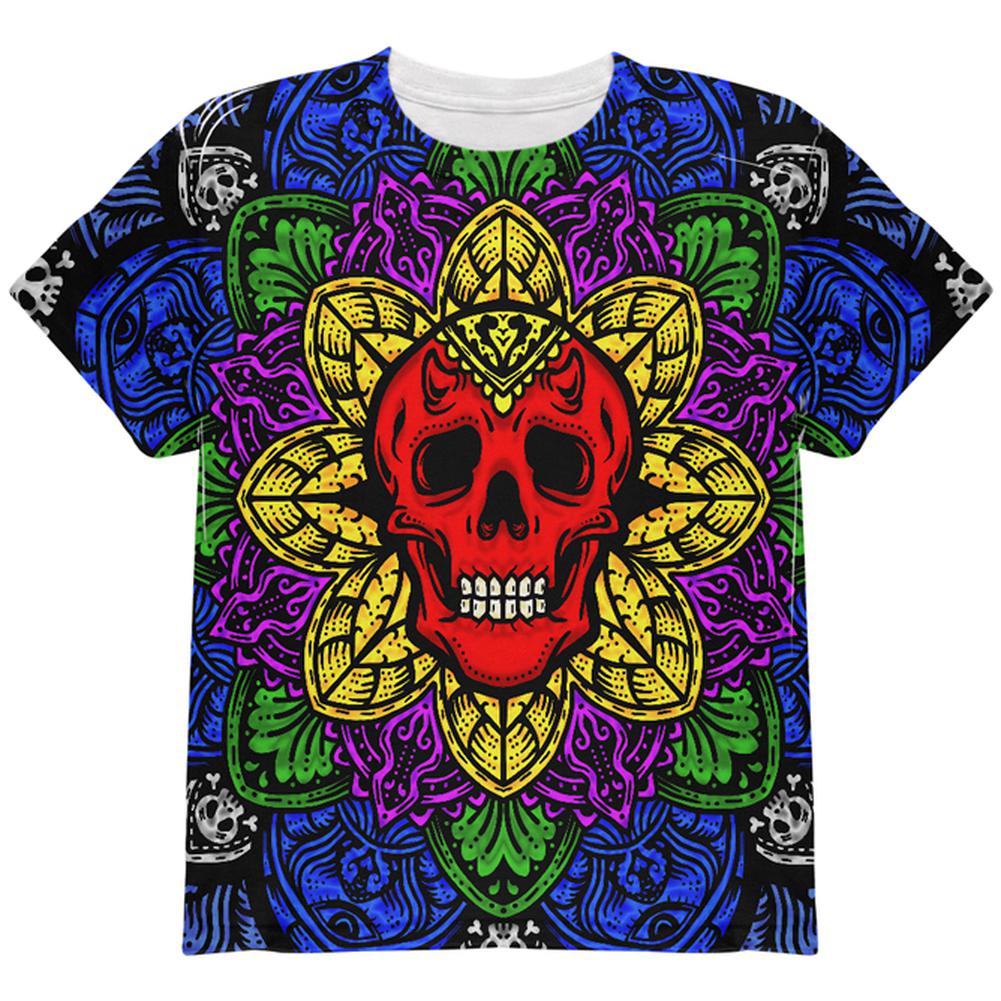 Halloween Demon Skull Mandala All Over Youth T Shirt Youth T-Shirts Old Glory LG Multi