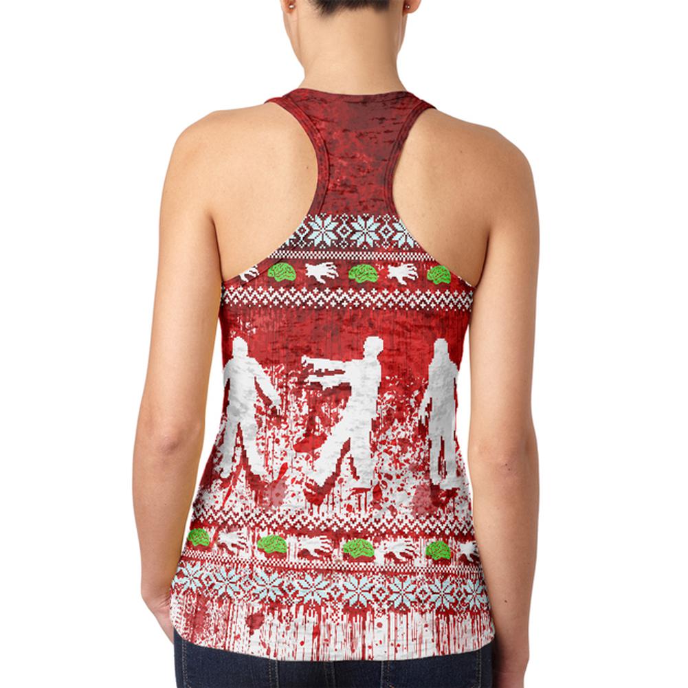 Ugly Christmas Sweater Bloody Zombie Attack Survivor Juniors Burnout Racerback Tank Top Juniors Tank Tops Old Glory