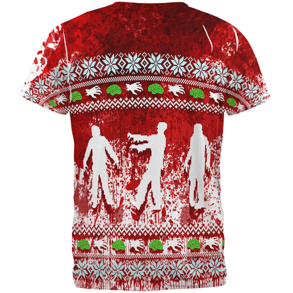 Ugly Christmas Sweater Bloody Zombie Attack Survivor All Over Mens T Shirt Men's T-Shirts Old Glory
