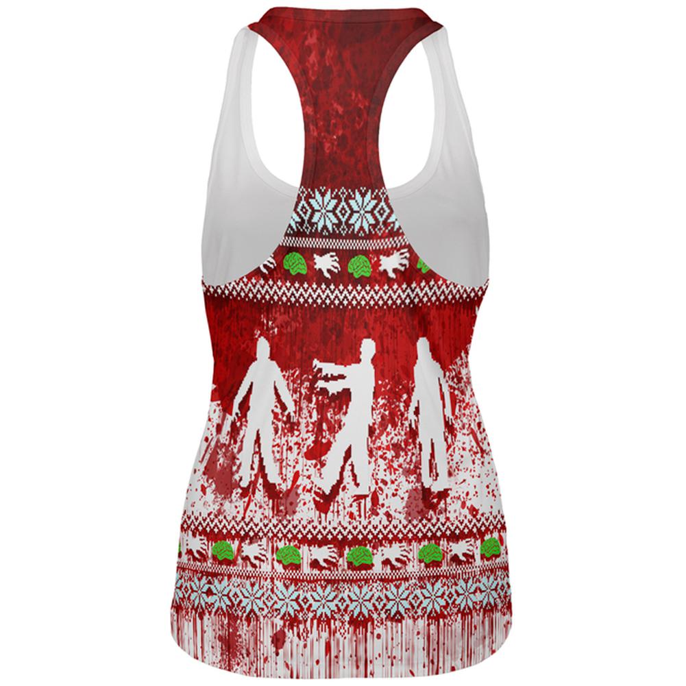 Ugly Christmas Sweater Bloody Zombie Attack Survivor All Over Womens Work Out Tank Top Women's Tank Tops Old Glory
