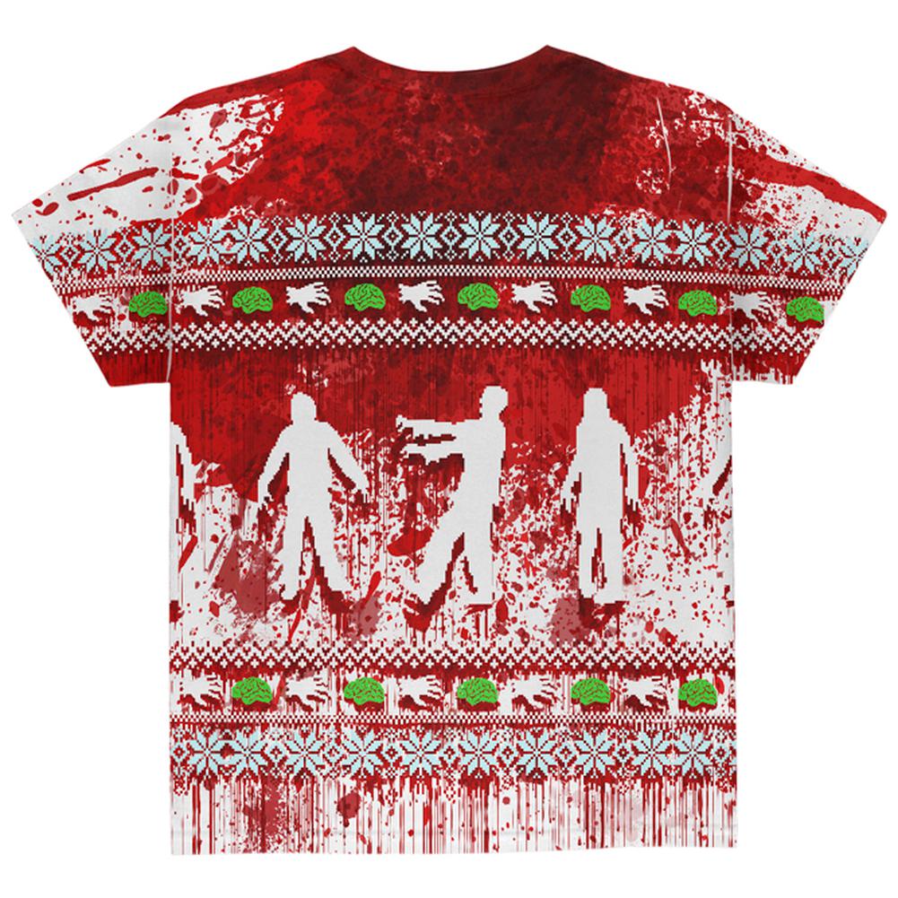 Ugly Christmas Sweater Bloody Zombie Attack Survivor All Over Youth T Shirt Youth T-Shirts Old Glory