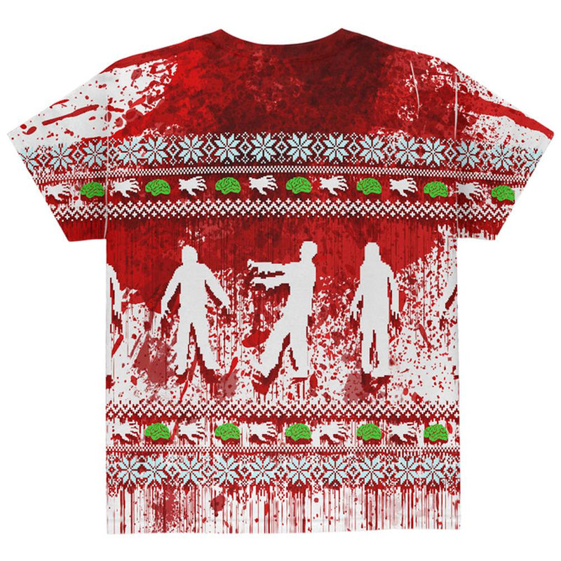 Ugly Christmas Sweater Bloody Zombie Attack Survivor All Over Youth T Shirt Youth T-Shirts Old Glory