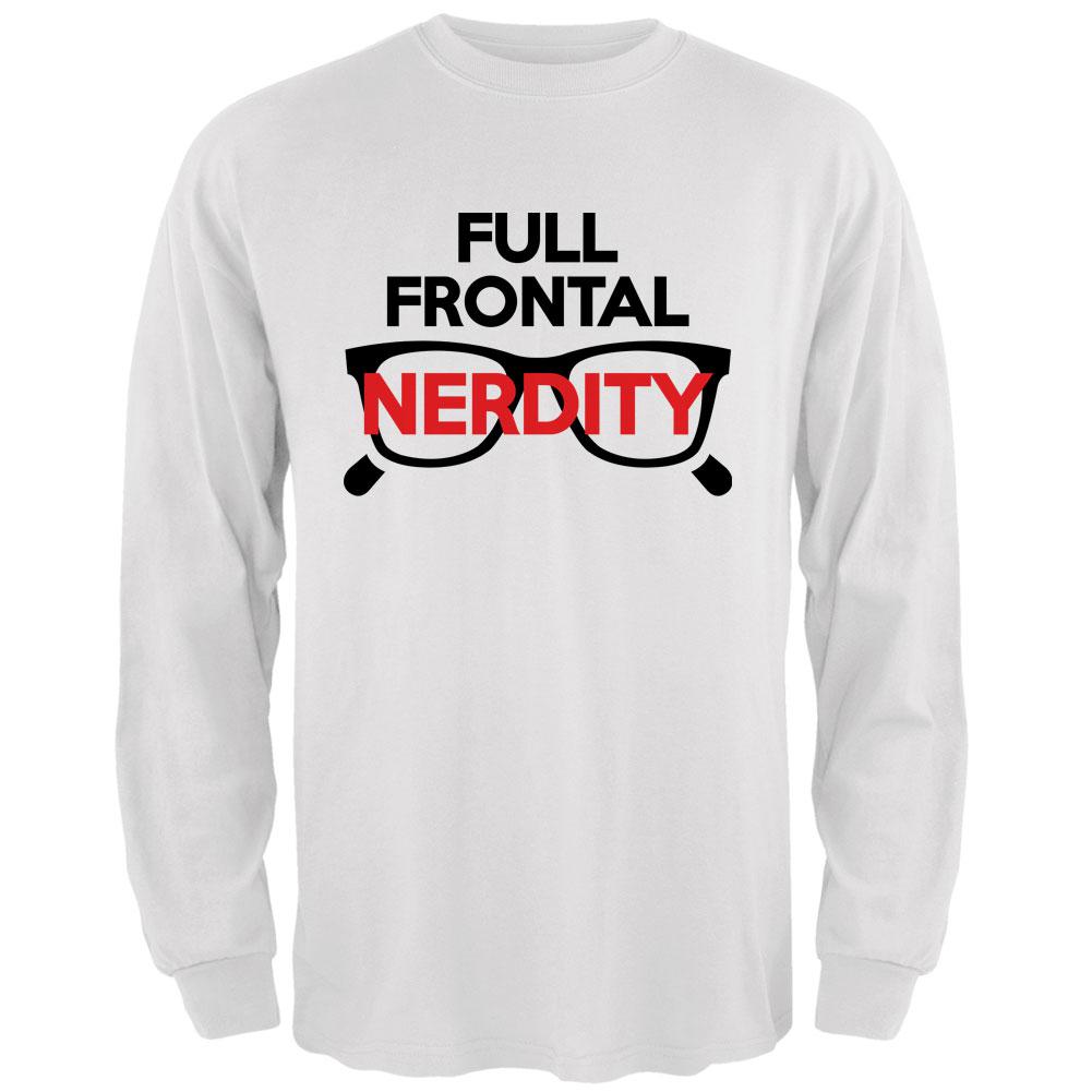 Halloween Nerd Costume Full Frontal Nudity Nerdity Pun Mens Long Sleeve T Shirt Men's Long Sleeves Old Glory 2XL White