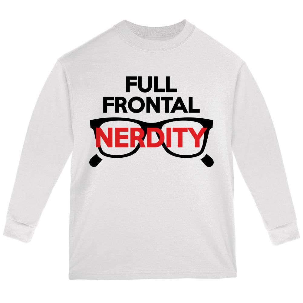Halloween Nerd Costume Full Frontal Nudity Nerdity Pun Youth Long Sleeve T Shirt Youth Long Sleeves Old Glory LG White