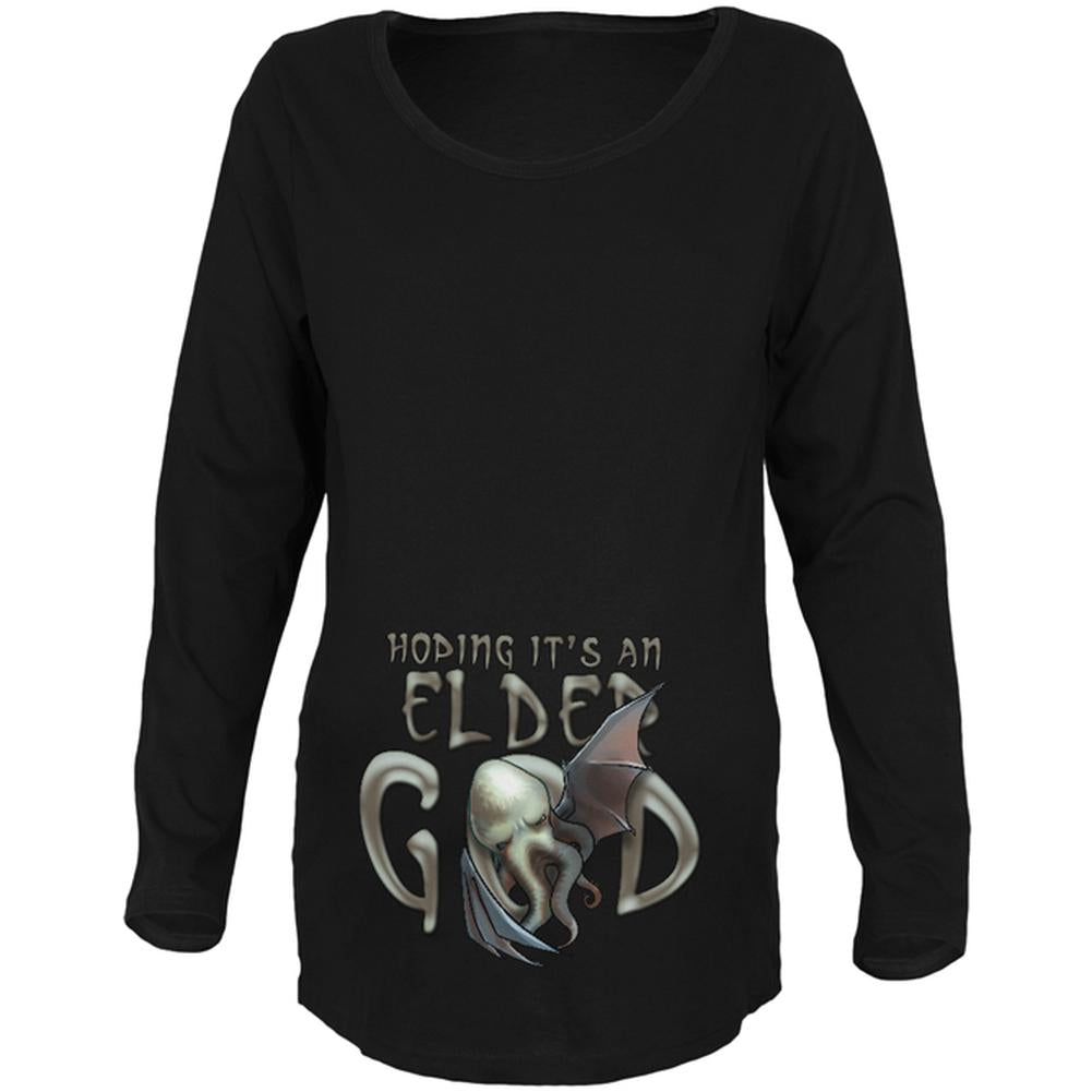 Halloween Cthulhu Hoping it's an Elder God Maternity Soft Long Sleeve T Shirt Maternity Long Sleeve T-Shirts Old Glory 2XL Black