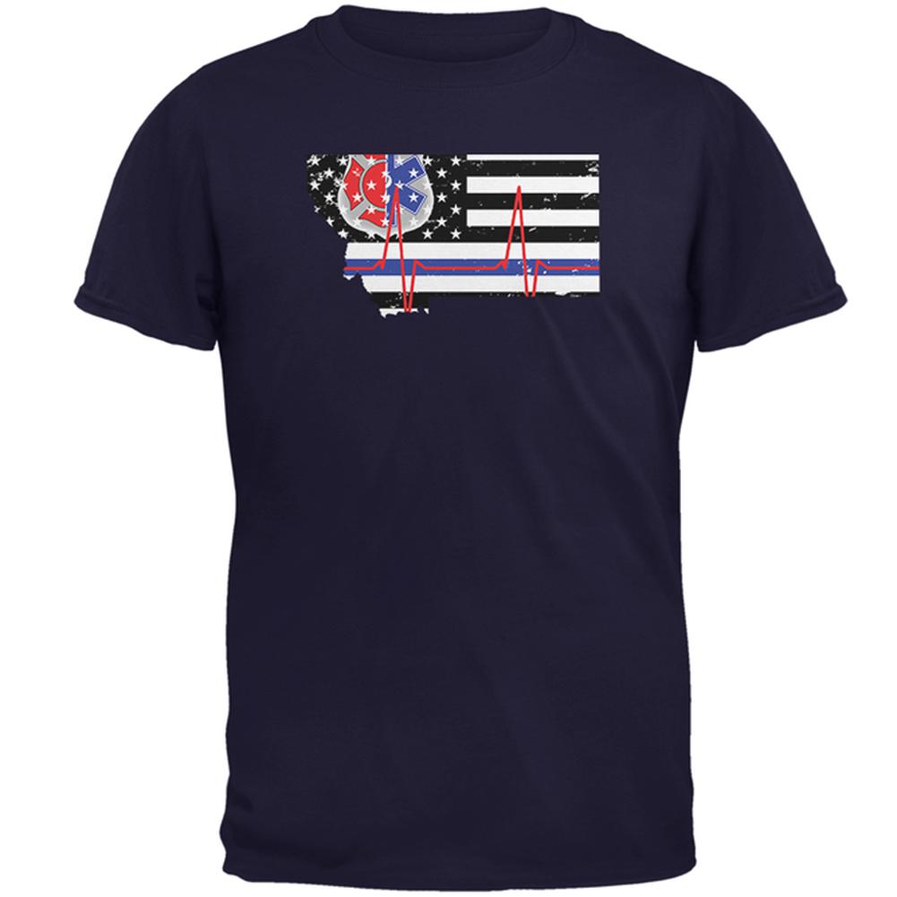 Montana First Responder Thin Blue Line Flag Mens T Shirt Men's T-Shirts Old Glory 2XL Navy
