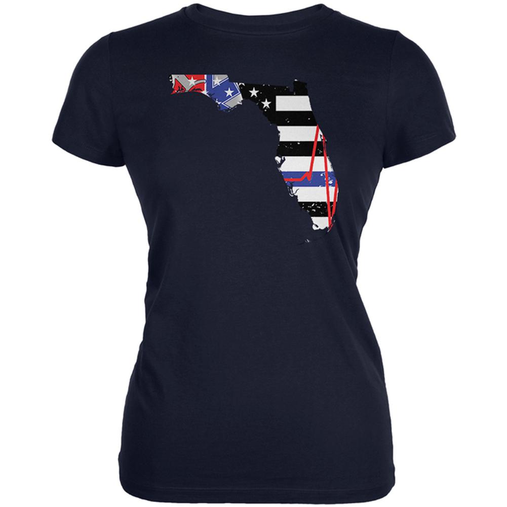Florida First Responder Thin Blue Line Flag Juniors Soft T Shirt Juniors T-Shirts Old Glory 2XL Navy