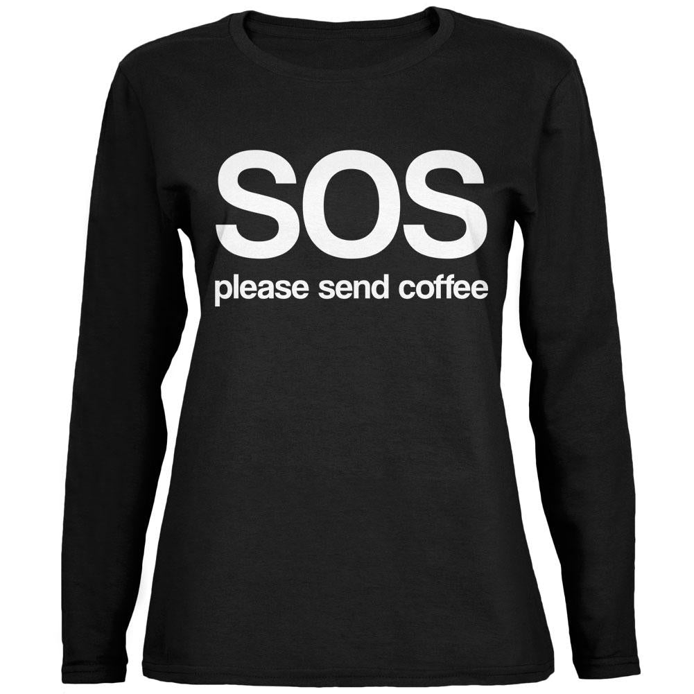 SOS Please Send Coffee Ladies' Relaxed Jersey Long-Sleeve Tee Women's Long Sleeves Old Glory 2XL Black