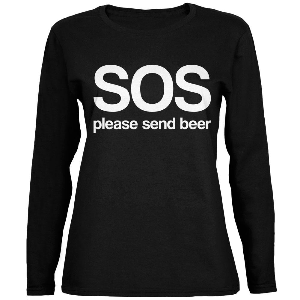 SOS Please Send Beer Ladies' Relaxed Jersey Long-Sleeve Tee Women's Long Sleeves Old Glory 2XL Black