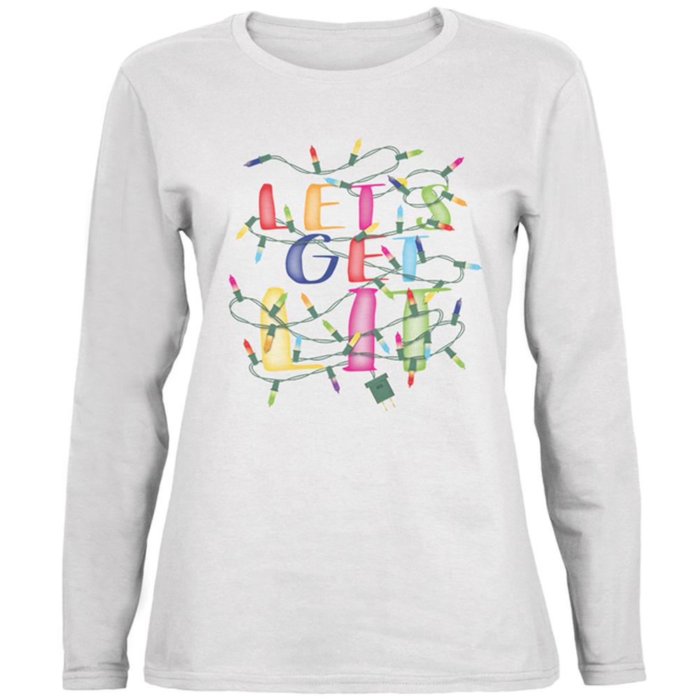 Christmas Lights Let's Get Lit Party Ladies' Relaxed Jersey Long-Sleeve Tee Women's Long Sleeves Old Glory 2XL White