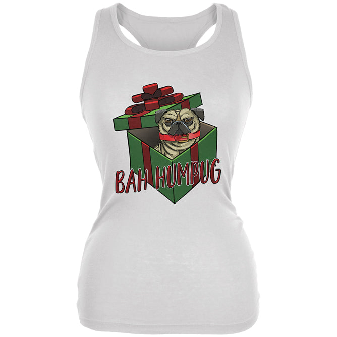 Christmas Bah Humpug Grumpy Scrooge Pug Gift Juniors Soft Tank Top Juniors Tank Tops Old Glory 2XL White