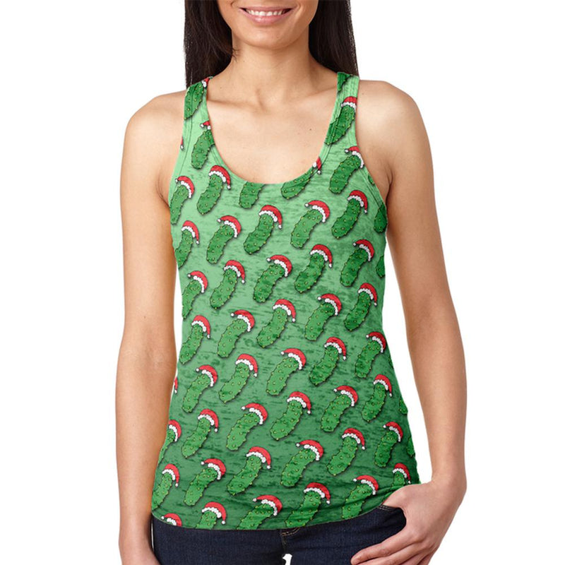 Christmas German Pickle Pattern Juniors Burnout Racerback Tank Top Juniors Tank Tops Old Glory