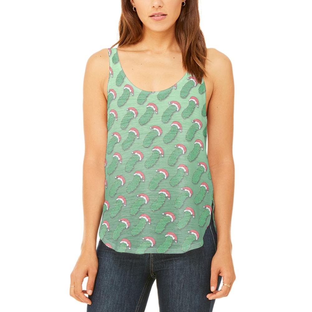 Christmas German Pickle Pattern Juniors Flowy Side Slit Tank Top Juniors Tank Tops Old Glory 2XL Multi