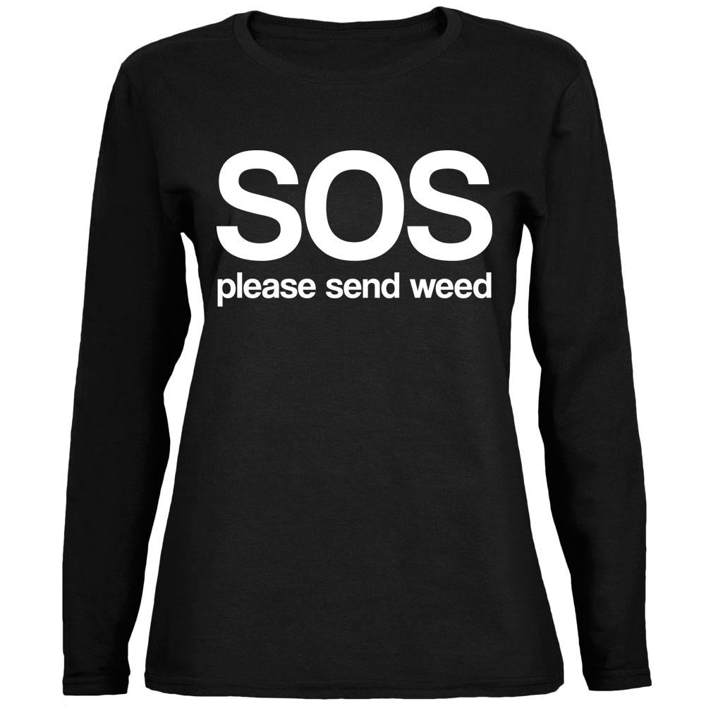SOS Please Send Marijuana Ladies' Relaxed Jersey Long-Sleeve Tee Women's Long Sleeves Old Glory 2XL Black